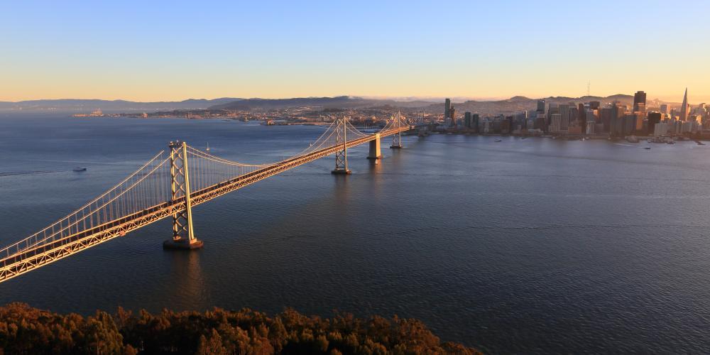 A view of the West Span of the Bay Bridge from Marin, with San Francisco in the background.