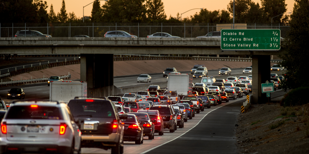 Image of freeway congestion in the vicinity of Danville, CA.