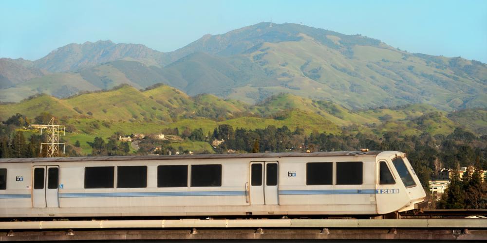 Bart train in front of Mt. Diablo