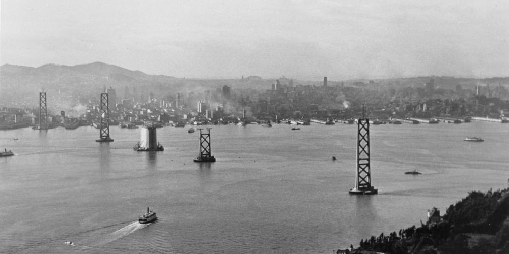 Bay Bridge under construction.