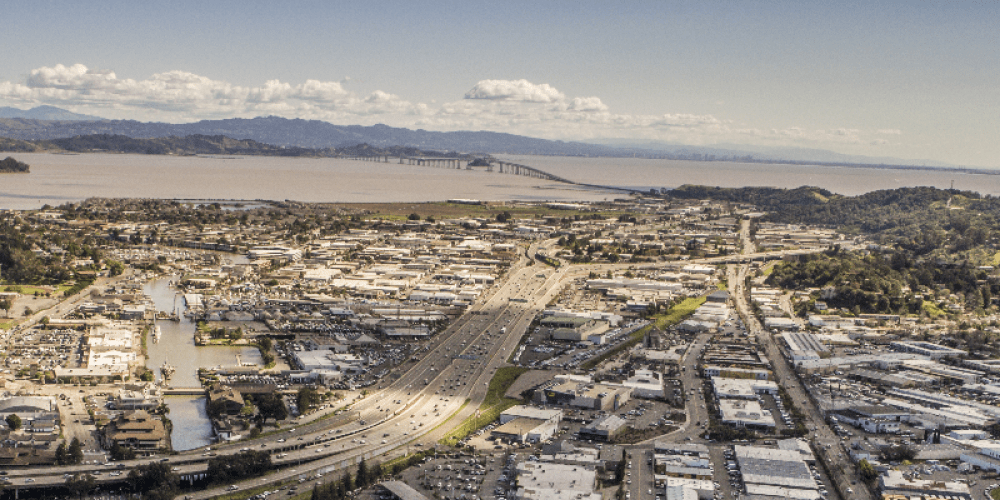 An Aerial View of Marin County with the Bay in the Background