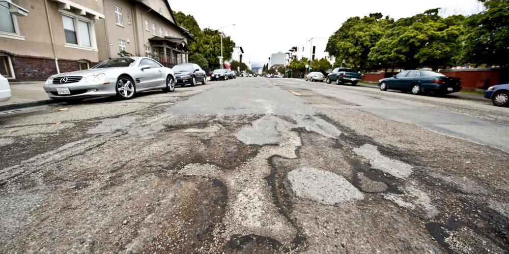 Crumbling road in Oakland