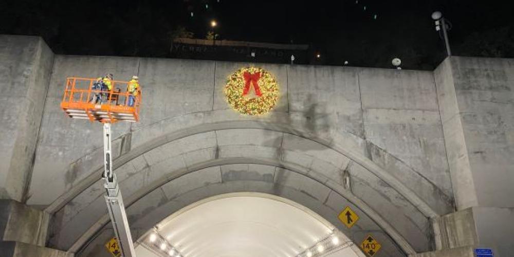 Yerba Buena Island wreath is now up for the holidays.