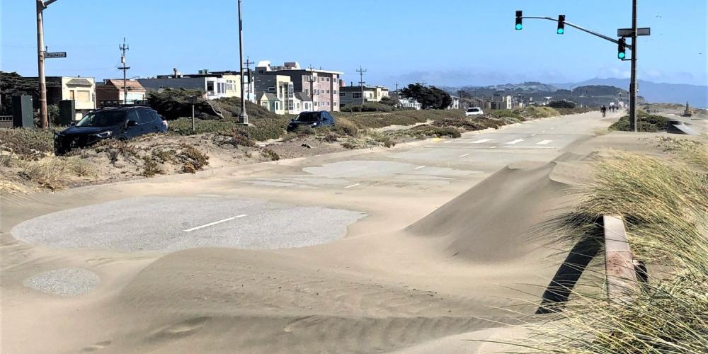 Great Highway covered with sand