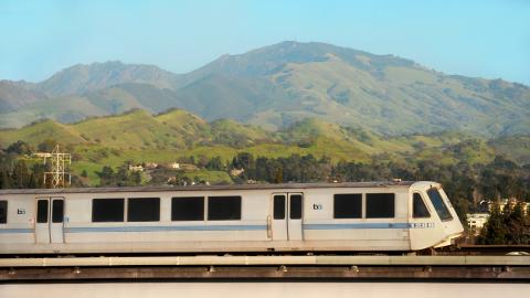Bart train in front of Mt. Diablo
