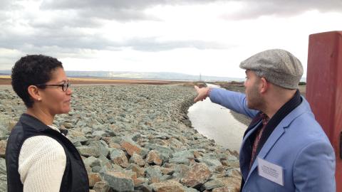 James Muller and Natasha Dunn with the San Francisco Estuary Partnership check out work on San Francisquito Creek