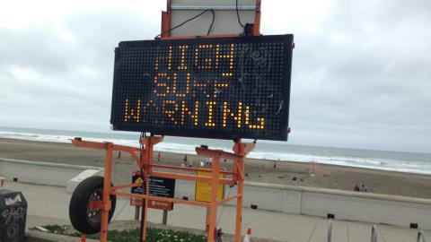 High surf warning at Ocean Beach