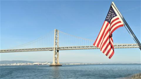 Flag and Bay Bridge